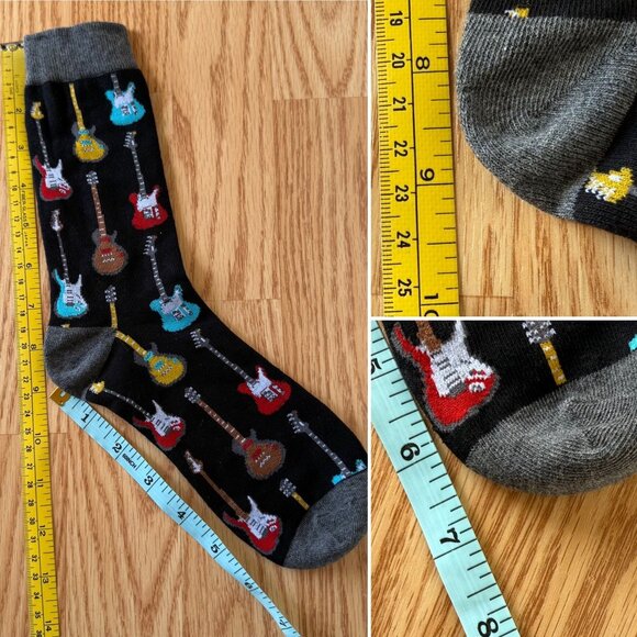Mens Black Crew Socks With Colorful Electric Guitar Pattern Musician Rock Band A - Picture 6 of 6
